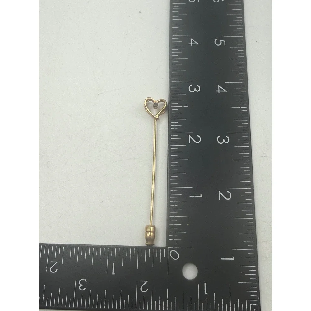 Vintage Gold Tone Heart Stick Pin with Dark Stone Accent Lapel Scarf Pin